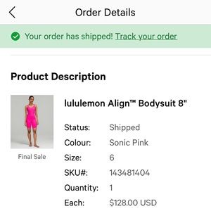 Lululemon align bodysuit 8’ size 6